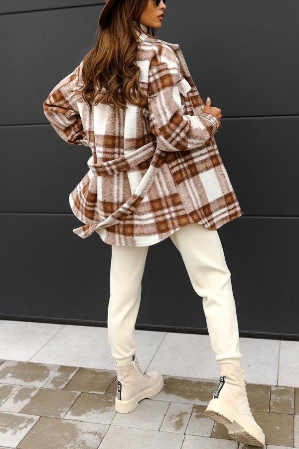Plaid Tie Front Coat