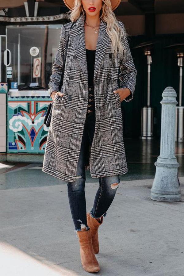 Pocketed Houndstooth Coat