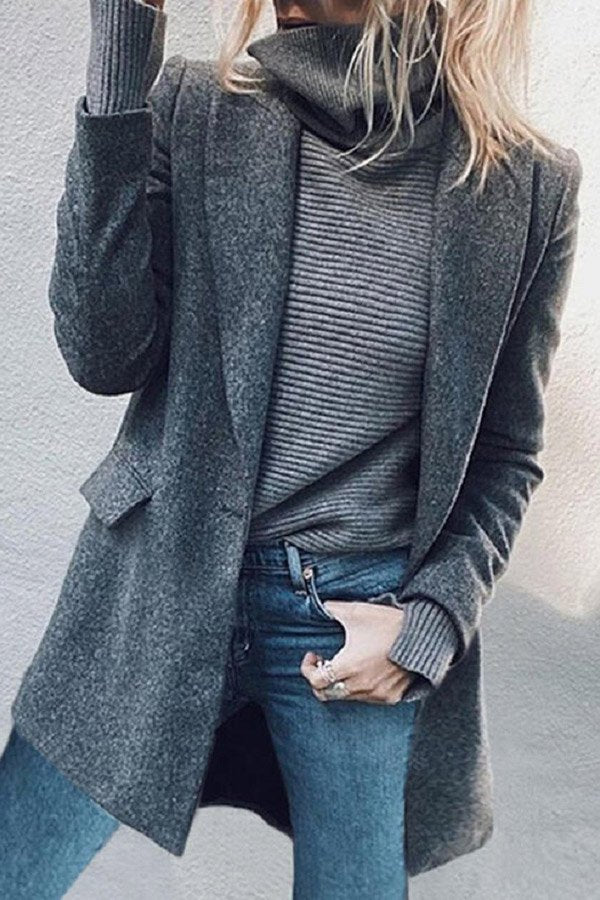 Urban Wide Collar Mid-length Boucle Coat