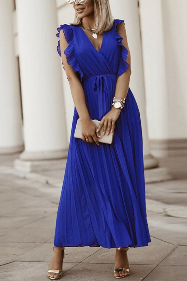 Fashion V Neck Solid Color Slim Ruffle Smocked Dress