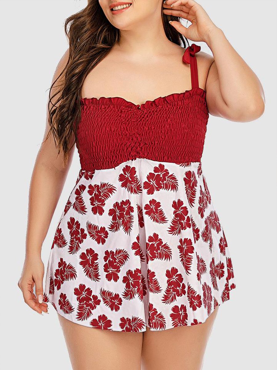 Sweet Frill Trim Butterfly Print Pink Tankini