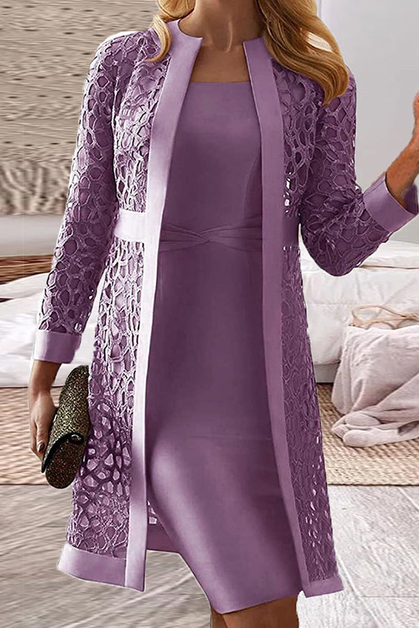 Formal Knee Length Dress with Lace Cardigans Sets