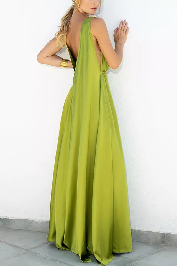 Fascinating Day Satin Vacation / Party Maxi Dress