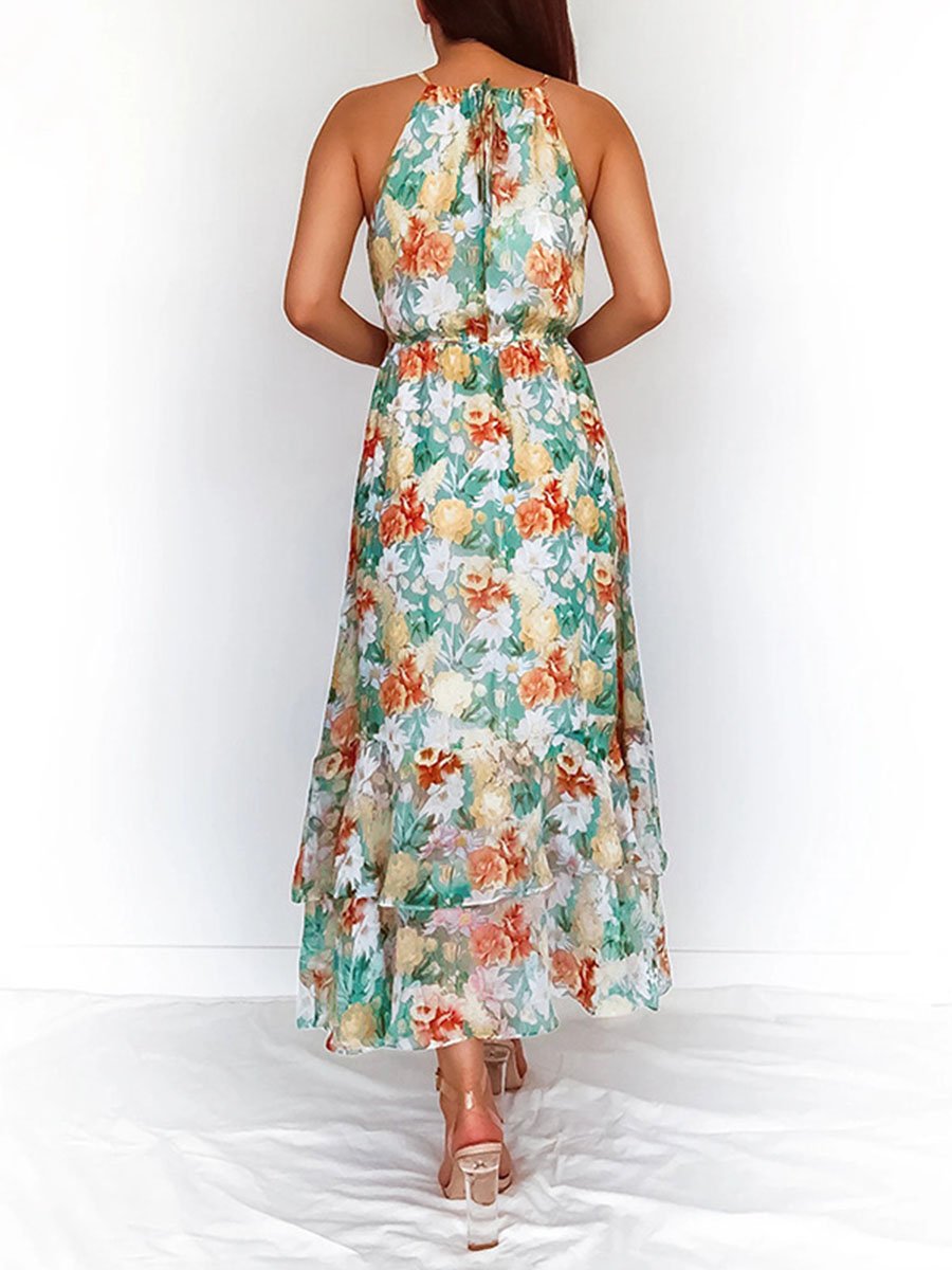 Summer Halterneck Flower Print Maxi Dress