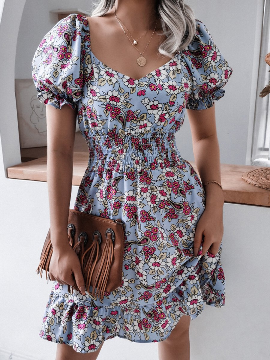 Fashion Casual Print Split Joint Square Collar A Line Dresses