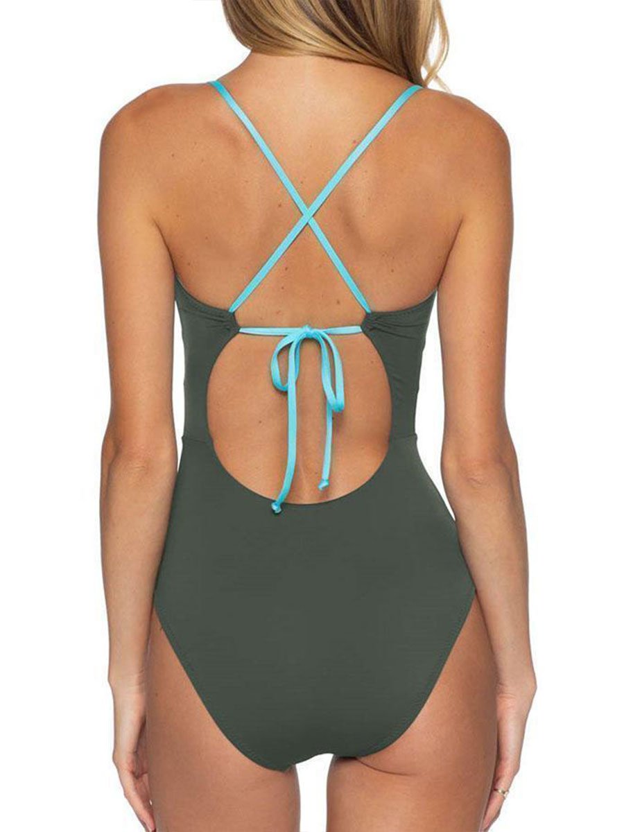 Backless Striped Black One-piece Swimsuit(3 Colors)