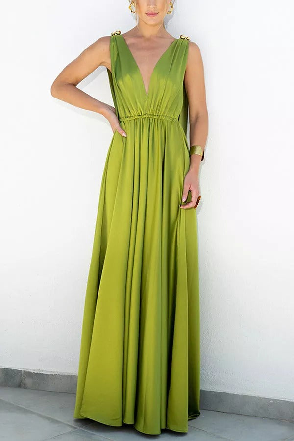 Fascinating Day Satin Vacation / Party Maxi Dress