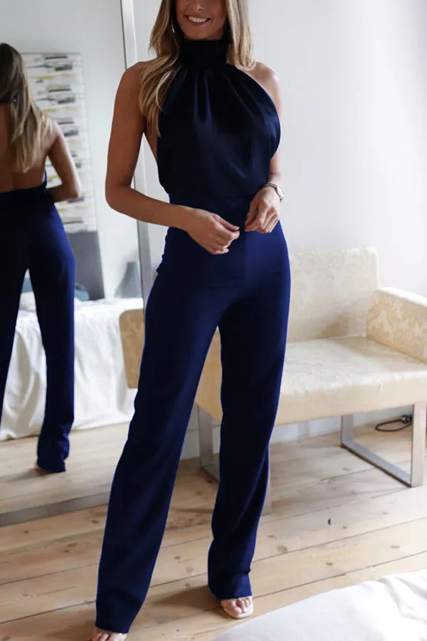 Thriving All Night Satin Halter Neck Jumpsuit