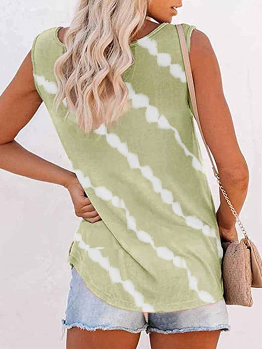 Printed Diagonal Stripe Round Neck Vest