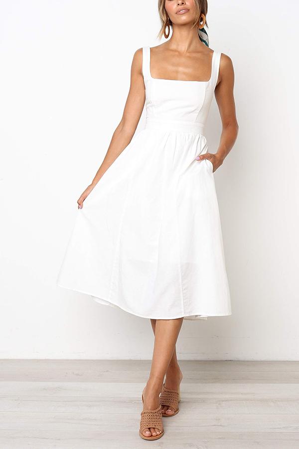Solid Color Sleeveless Regular Dress