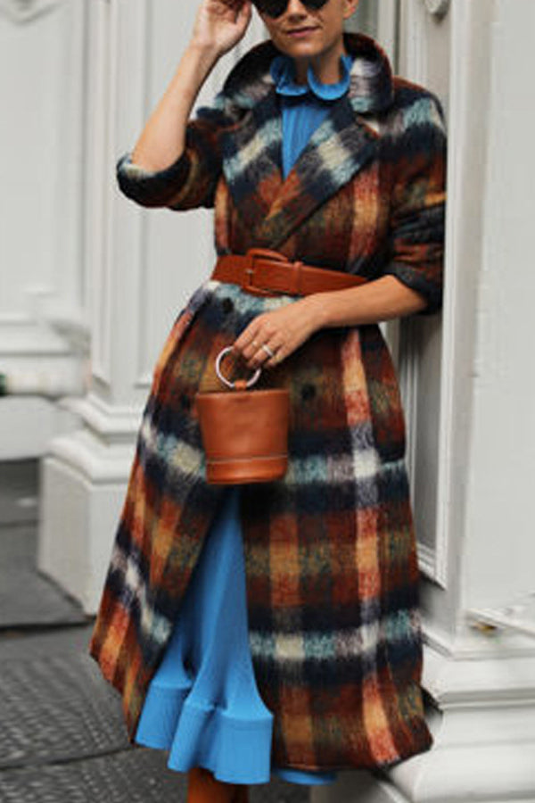 Retro Plaid Lapel Midi Outerwear
