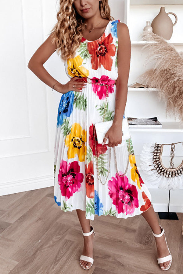 Ezabella Floral Pleated Midi Dress
