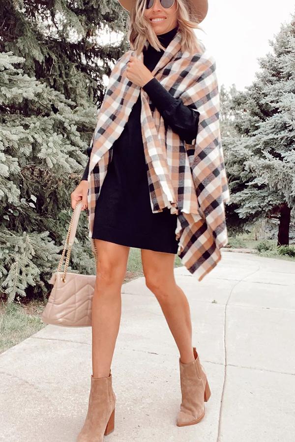 Plaid Wrap Poncho Coat