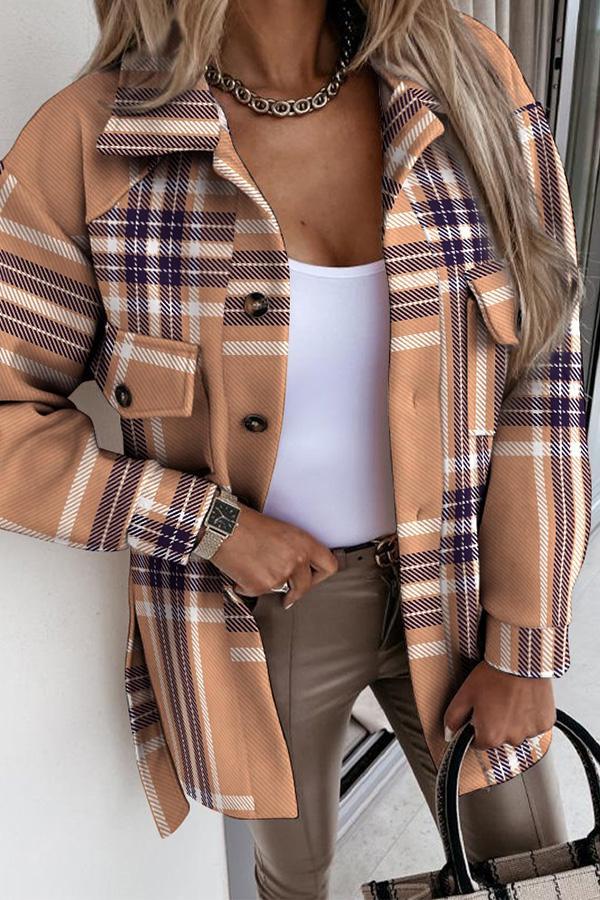 Printed Flap Pocket Detail Long Sleeve Button Jacket