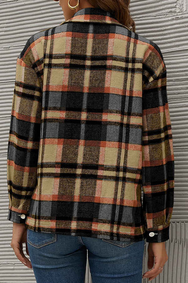 Long Sleeve Orange Plaid Print Jacket