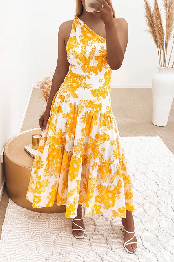 Sweet Sundae Floral One Shoulder Maxi Dress