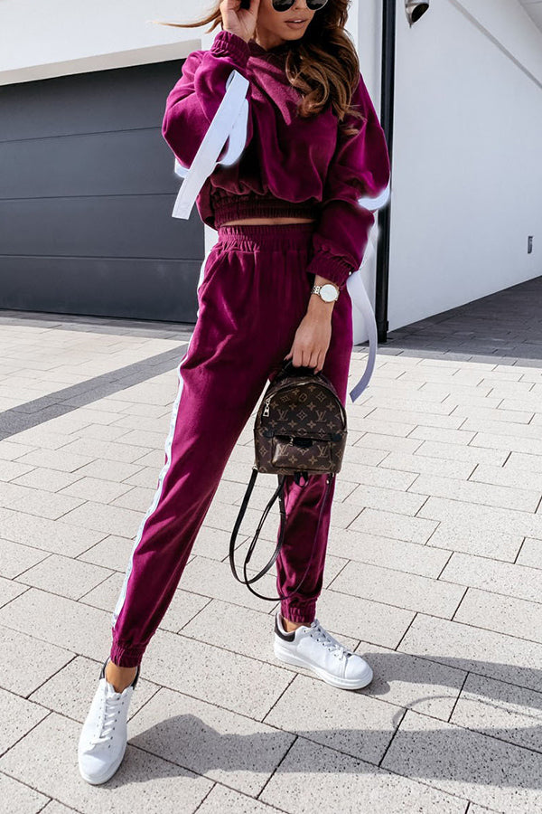 Pure Color Hooded Long-sleeved Gold Velvet Two-piece Suit