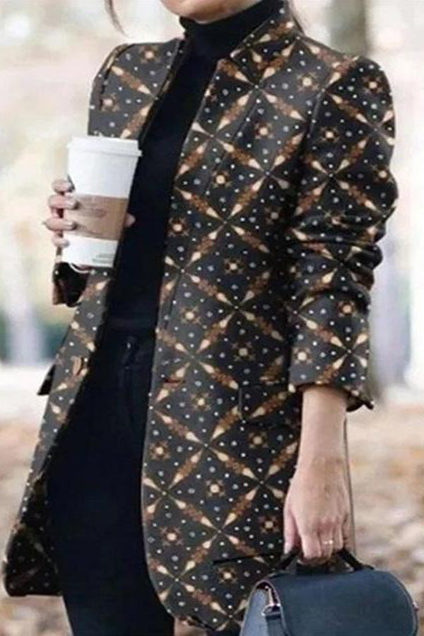 Fashion Long Sleeve Stand Collar Printed Coat