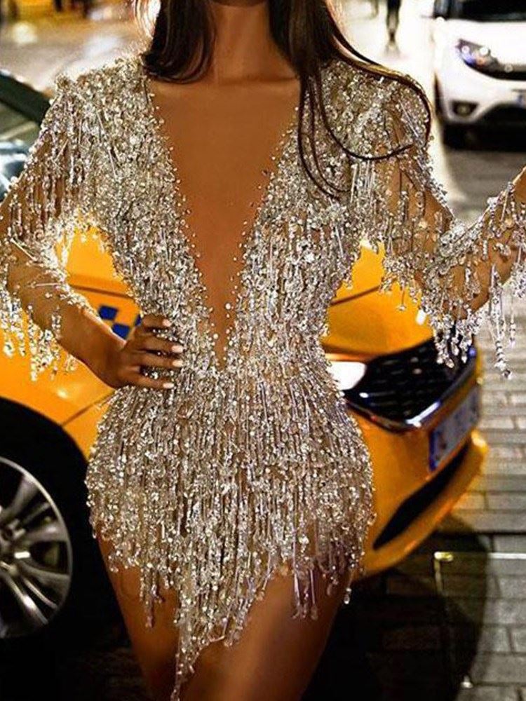 Fringed Decorative Party Evening Dress