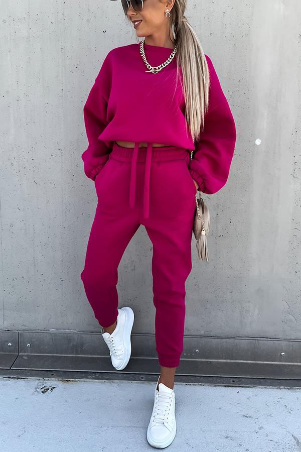 Sporty Style Solid Color Pants Suit