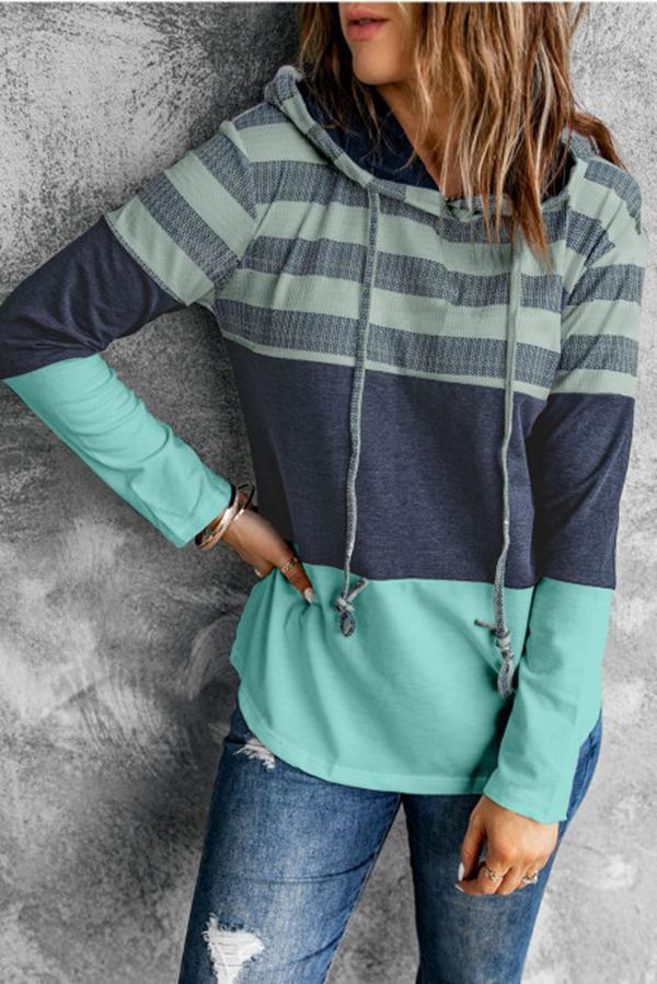 Color Block Striped Drawstring Hoodie
