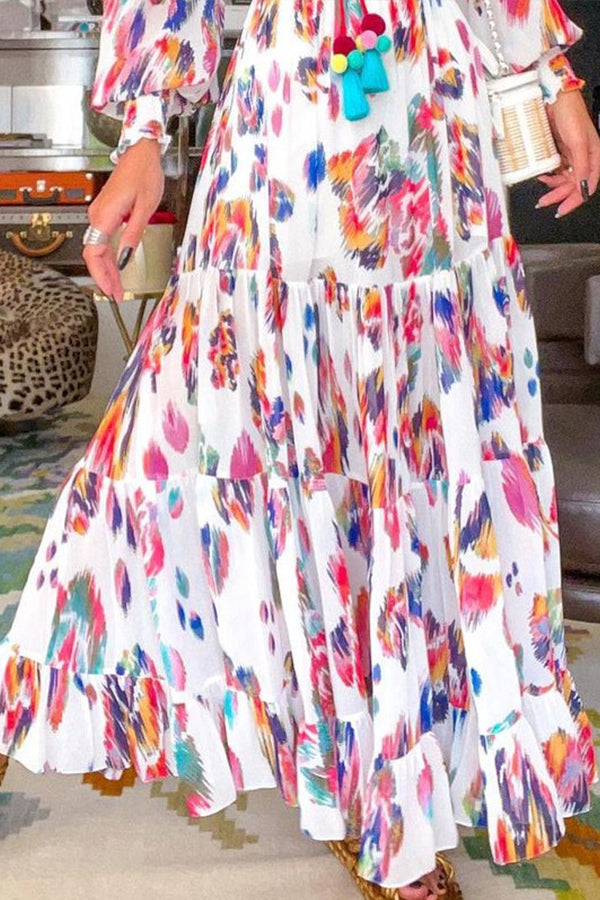 Fashion Long Sleeve Print Maxi Dress