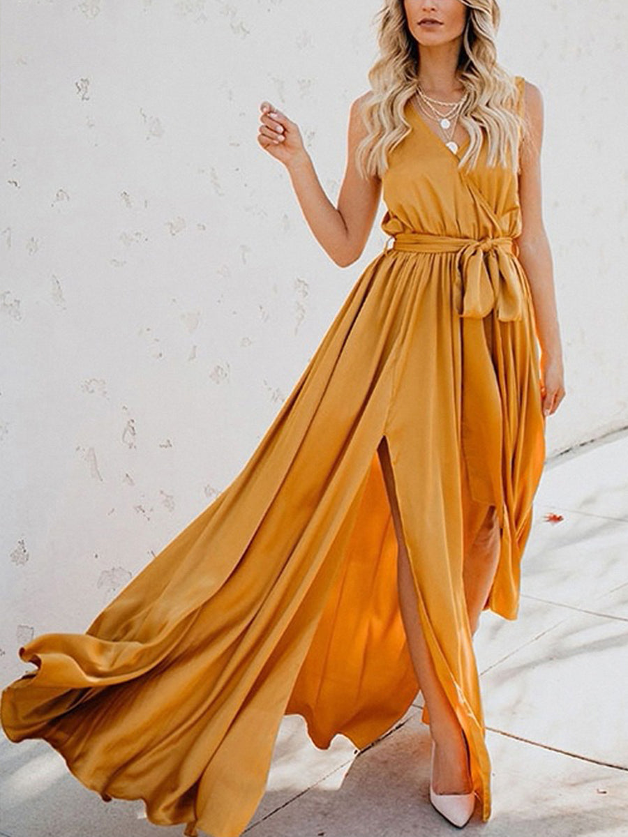 Solid Bohemian Split Dress