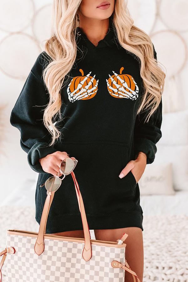 Halloween Pumpkin/hands Graphic Hoodie