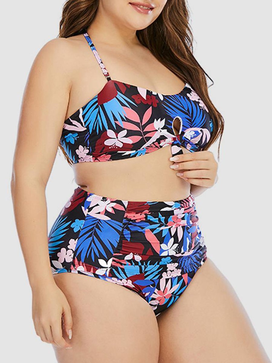 Floral Print Bandage Hollow-out Design Multicolor Tankini