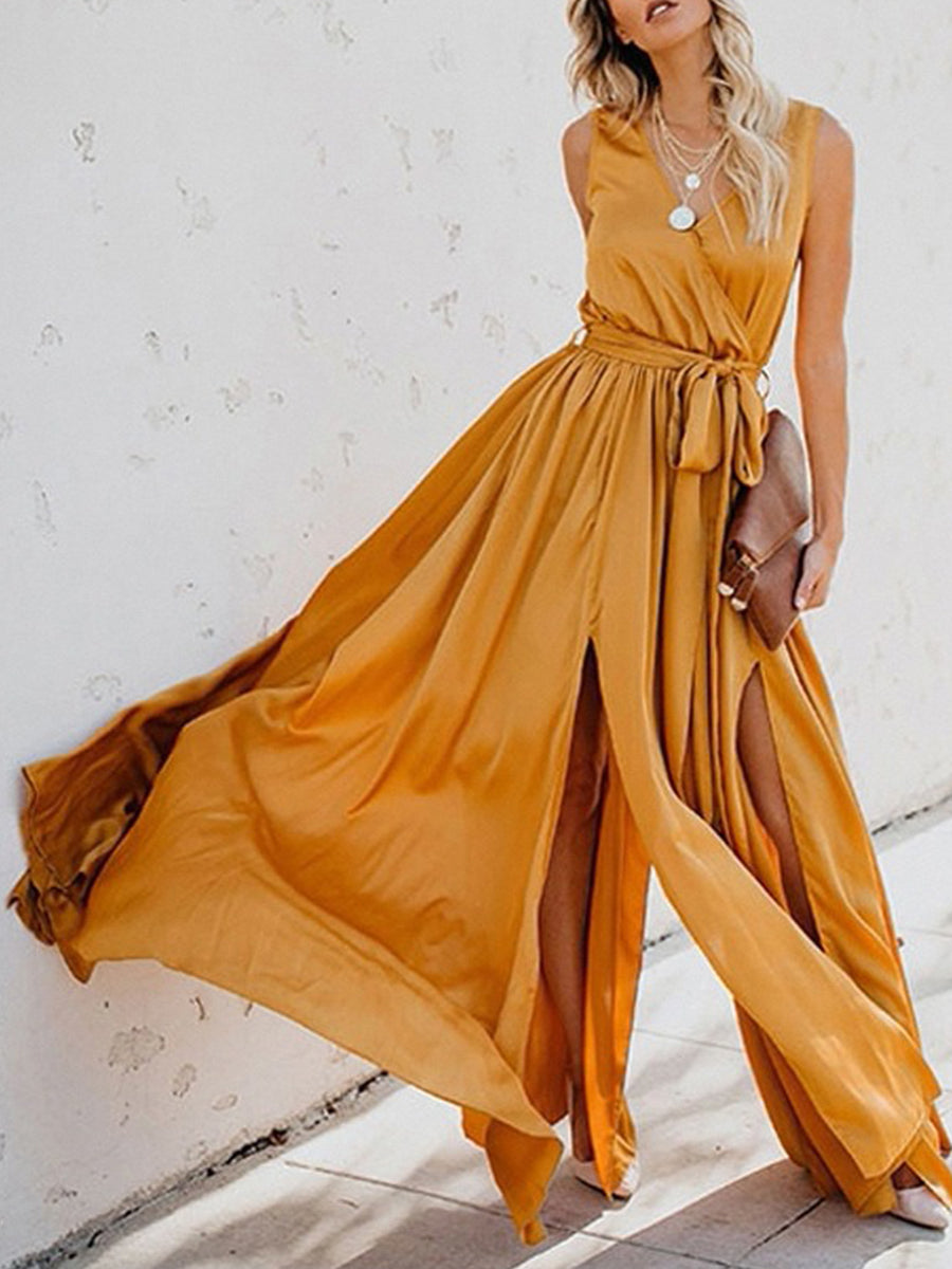 Solid Bohemian Split Dress