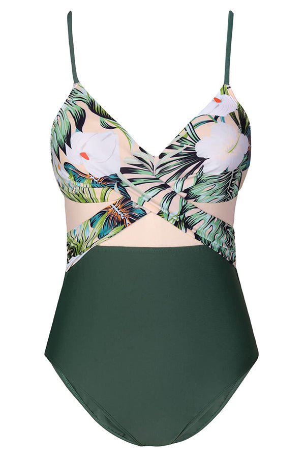 Printed Cross Cutout One-Piece Swimsuit