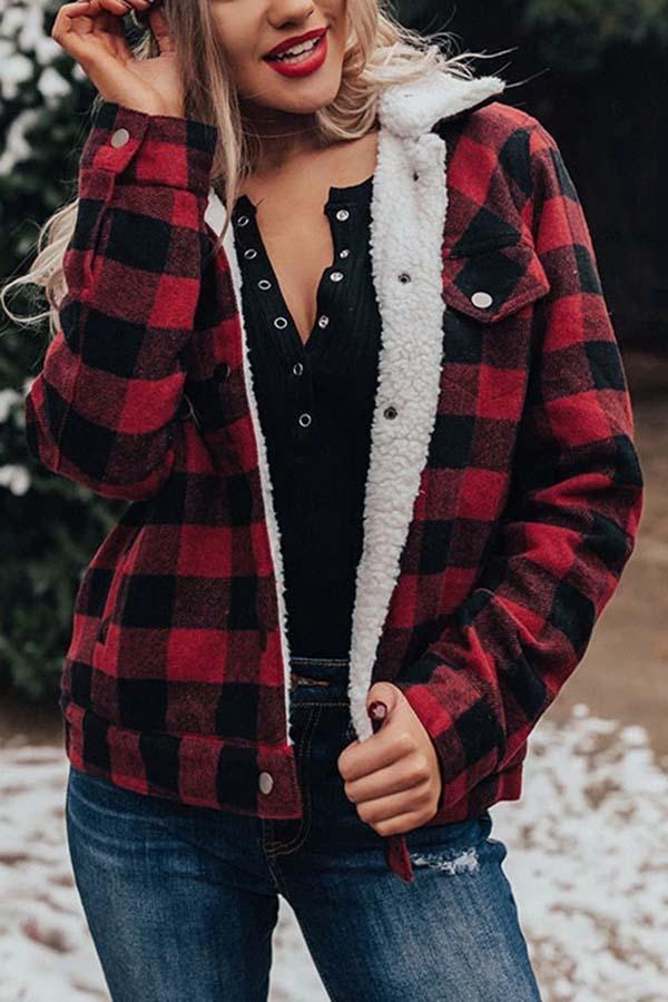 Plaid Fleece Button Jacket