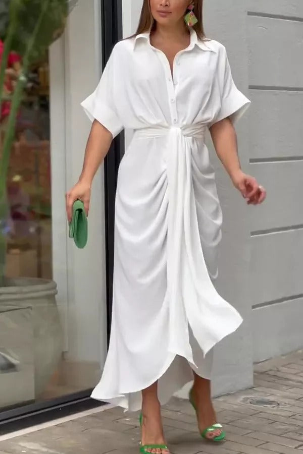 Daring Heart Tie Front Shirt Midi Dress