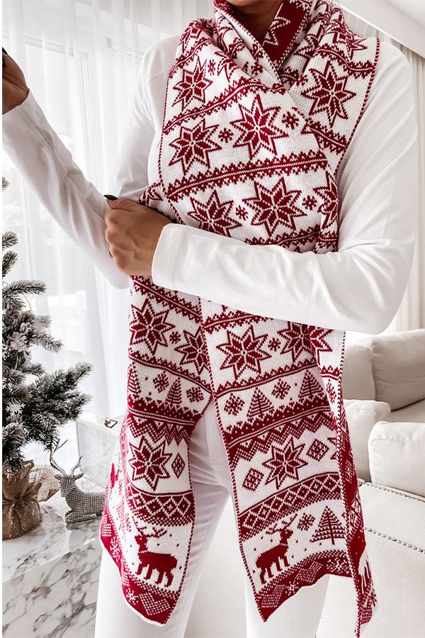 Christmas Elk Snowflake Jacquard Double Knit Scarf