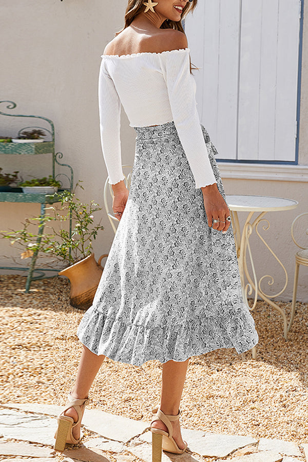 Lace Slit Irregular Floral Chiffon Skirt