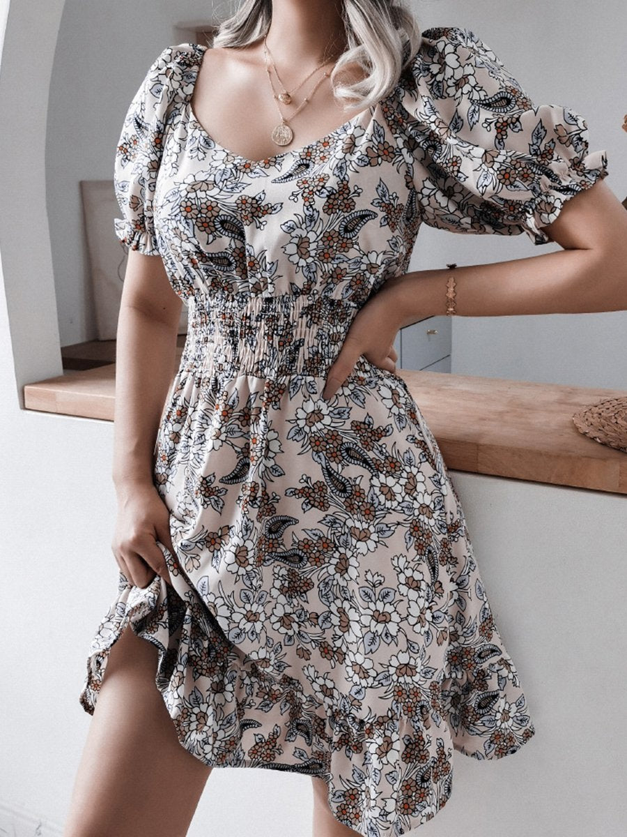 Fashion Casual Print Split Joint Square Collar A Line Dresses