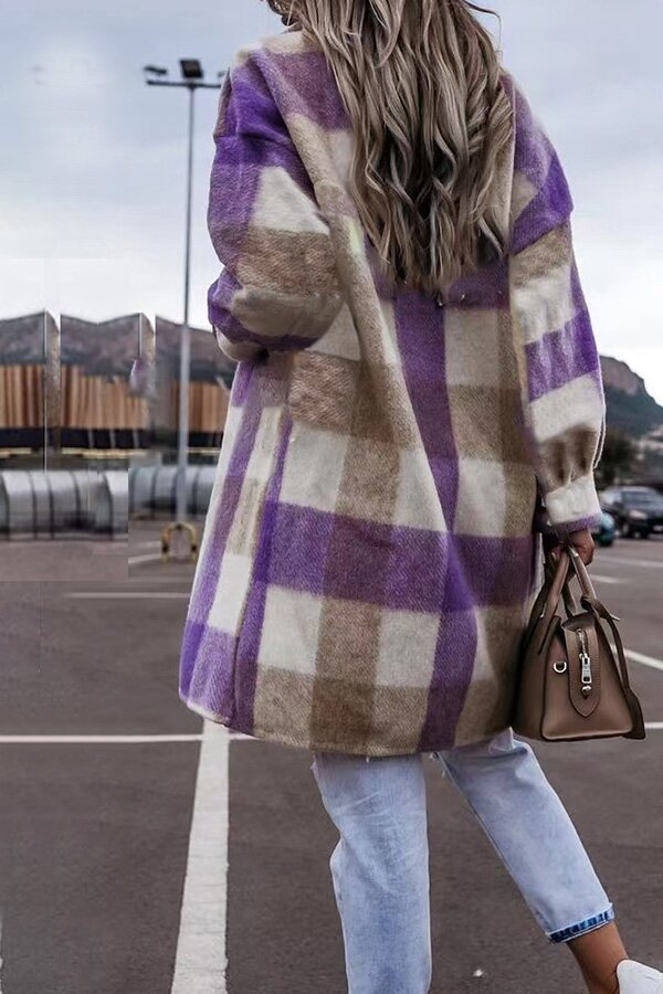 On-trend Mid-length Plaid Lapel Button Down Coat