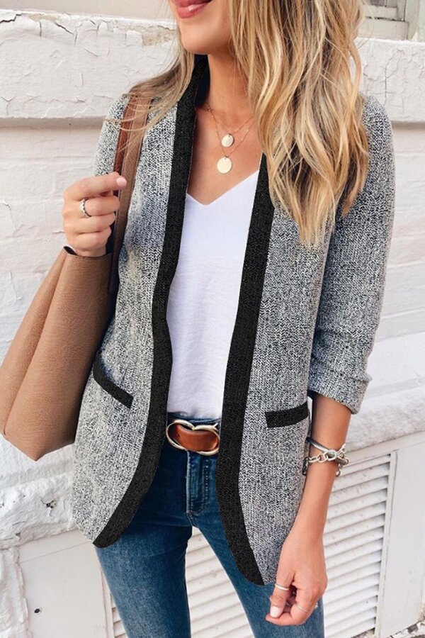 Commuter Contrast Color Slim Fit Collarless Blazer