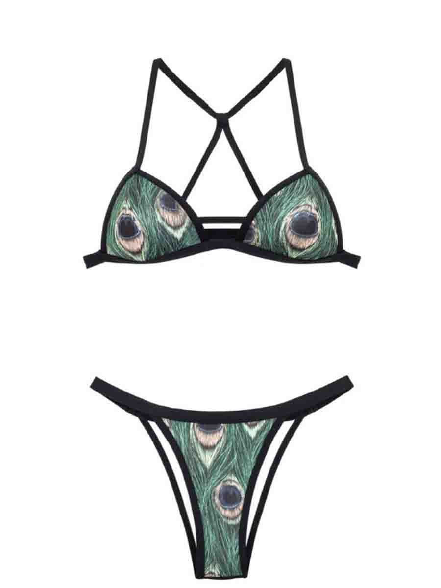 Tropical Racerback Triangle Brazilian Two Pieces Swimsuit (2 Colors)