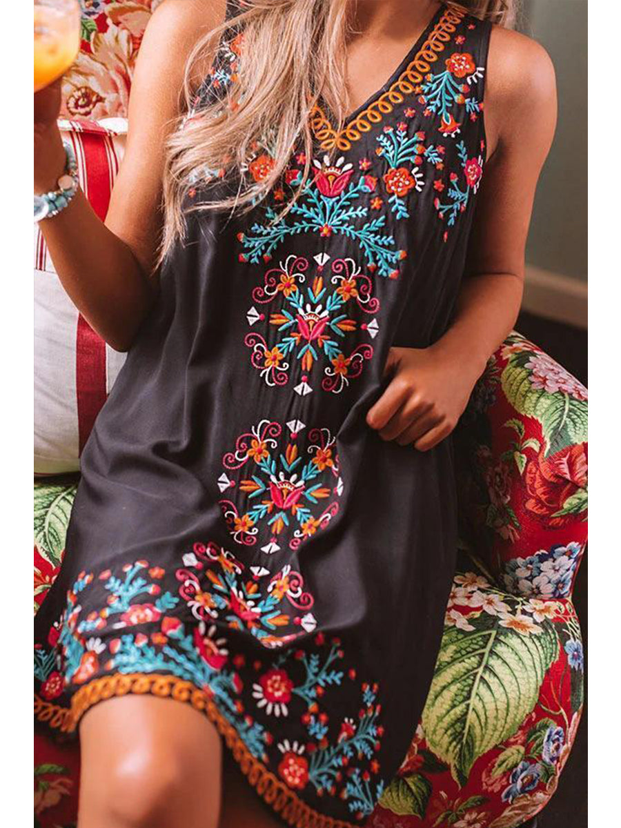 Ethnic Style Sleeveless V-neck Mini Dress