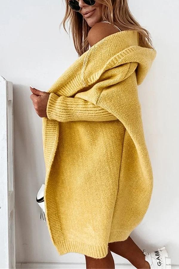 Solid Hooded Casual Cardigan