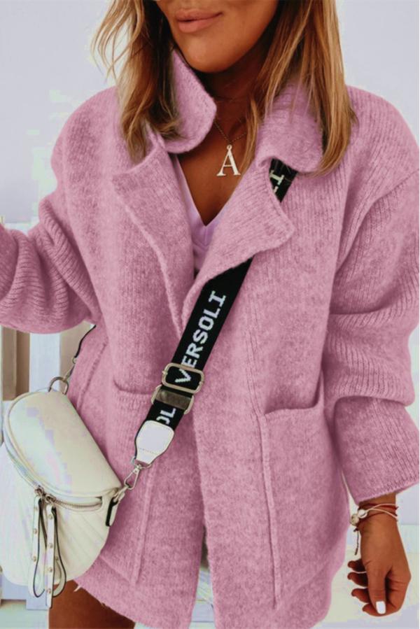 Large Pocket Loose Cardigan Sweater with Suit Collar