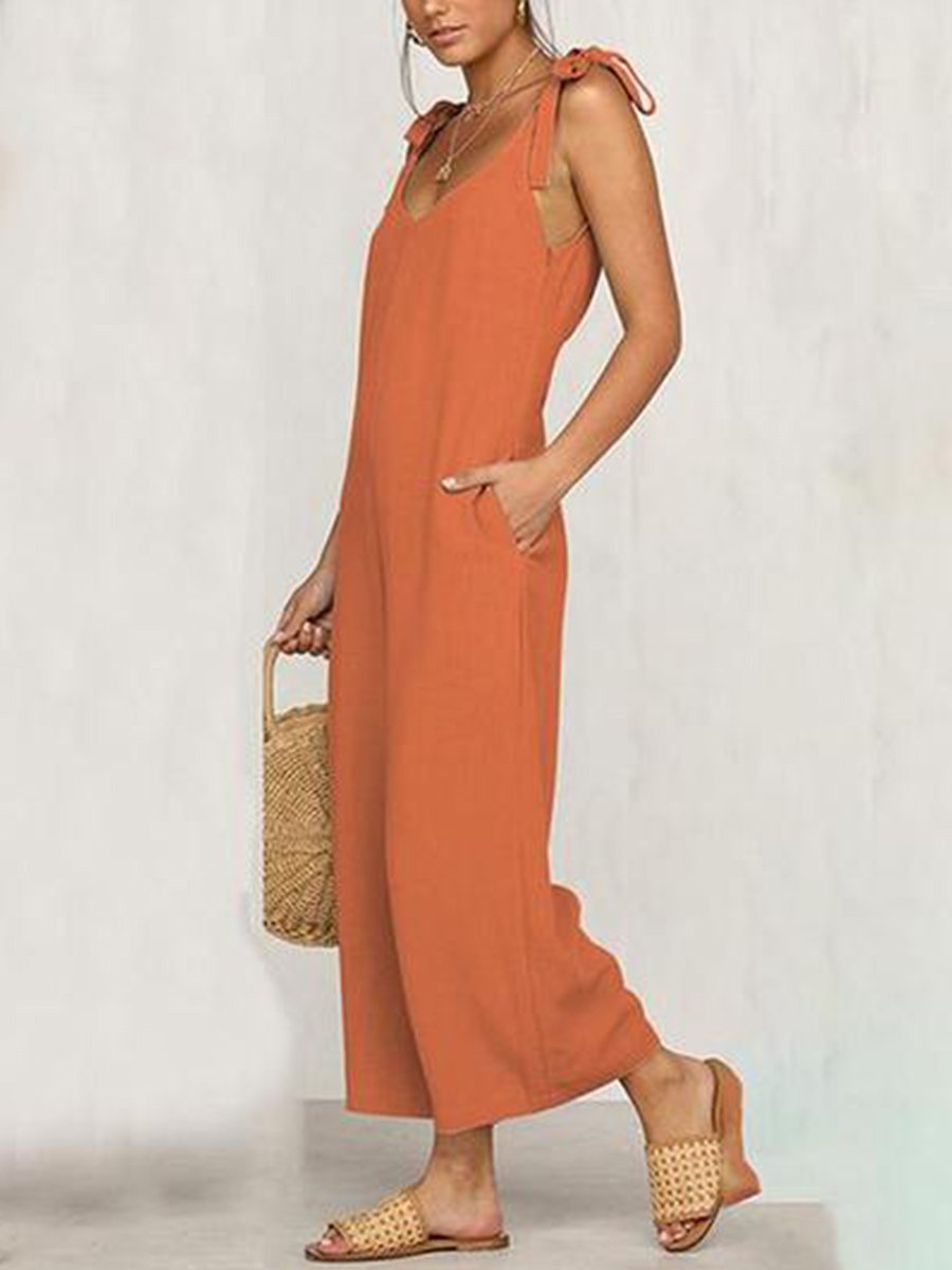 Sraps V-neck Solid Cropped Pants Jumpsuit