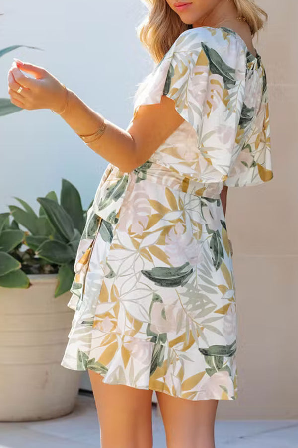 Floral Print One Piece Tie Mini Dress