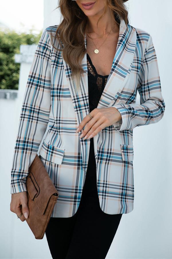 Lapel Striped Plaid Blazer