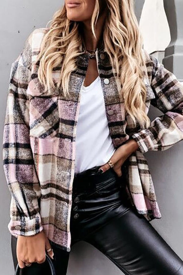 Long Sleeve Orange Plaid Print Jacket