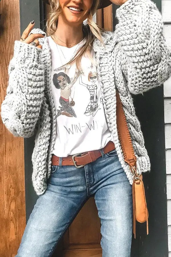 Thick Knit Hooded Cardigan