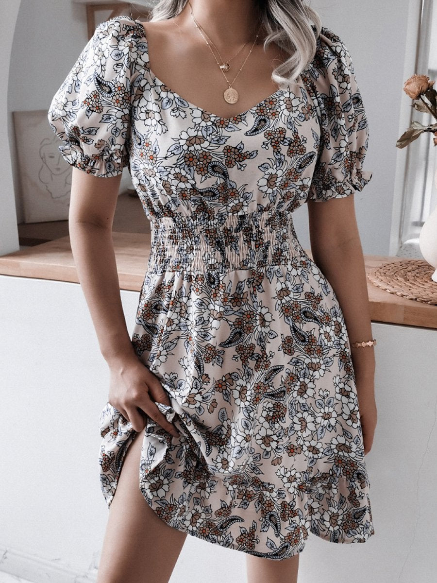 Fashion Casual Print Split Joint Square Collar A Line Dresses