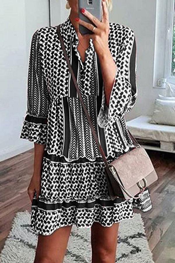 Casual Tribal Printed Ruffled Dress