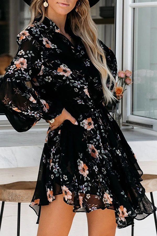 Long Sleeve V-neck Simple Print Dress